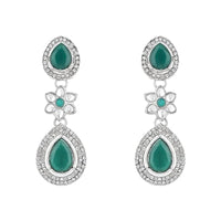 Etnico Silver Plated Traditional Stone & Beads Tear Drop Earrings For Women
