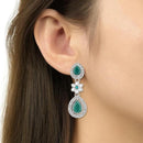 Etnico Silver Plated Traditional Stone & Beads Tear Drop Earrings For Women