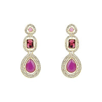 Etnico Gold Plated Traditional Stone & Beads Tear Drop Earrings For Women