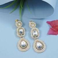 Etnico Gold Plated Traditional Stone & Beads Tear Drop Earrings For Women