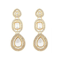 Etnico Gold Plated Traditional Stone & Beads Tear Drop Earrings For Women