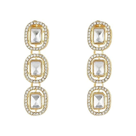 Etnico Gold Plated Traditional White Stone Drop Dangle Earrings For Women