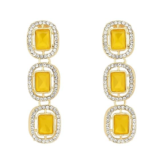 Etnico Gold Plated Traditional White Stone Drop Dangle Earrings For Women