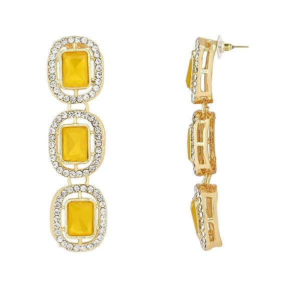 Etnico Gold Plated Traditional White Stone Drop Dangle Earrings For Women