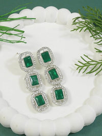 Etnico Silver Plated Traditional White Stone Drop Dangle Earrings For Women