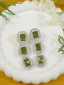 Etnico Silver Plated Traditional White Stone Drop Dangle Earrings For Women