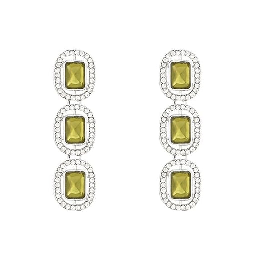 Etnico Silver Plated Traditional White Stone Drop Dangle Earrings For Women