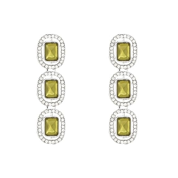 Etnico Silver Plated Traditional White Stone Drop Dangle Earrings For Women