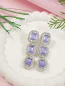 Etnico Silver Plated Traditional White Stone Drop Dangle Earrings For Women