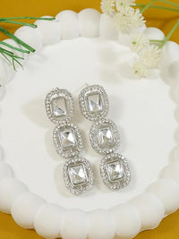 Etnico Gold Plated Traditional White Stone Drop Dangle Earrings For Women 