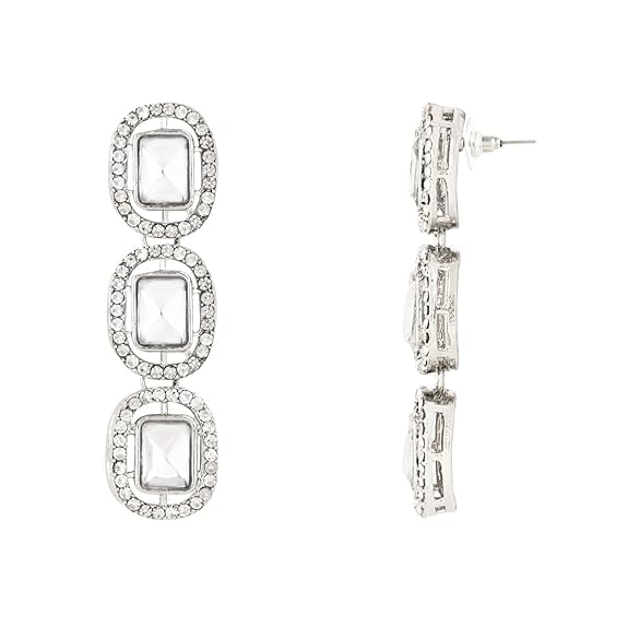 Etnico Gold Plated Traditional White Stone Drop Dangle Earrings For Women