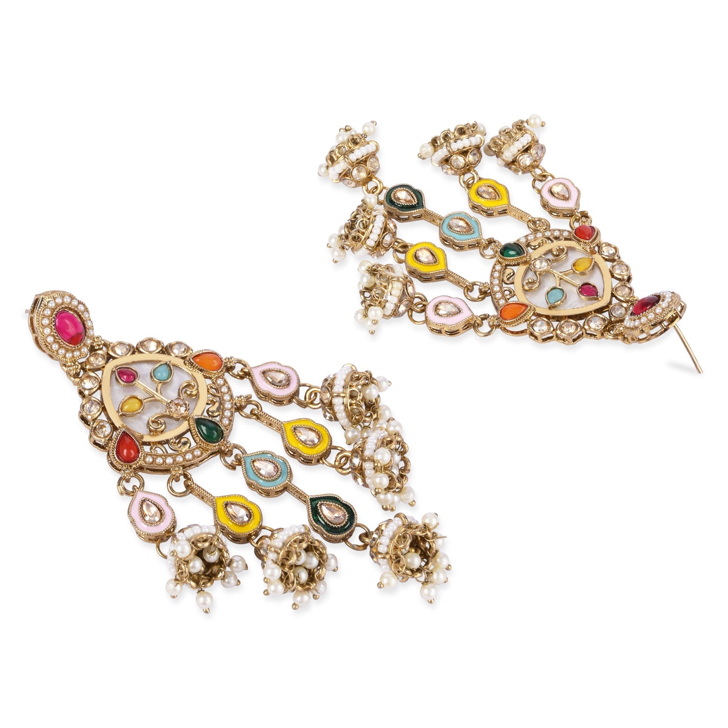Etnico Gold Plated Traditional Kundan and Mother of Pearl Jhumki Danglers Earrings for Women