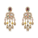 Etnico Gold Plated Traditional Multicolor Kundan and Mother of Pearl Jhumki Danglers Long Earrings for Women