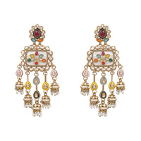 Etnico Gold Plated Traditional Multicolor Kundan and Mother of Pearl Jhumki Danglers Long Earrings for Women