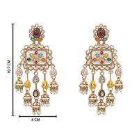 Etnico Gold Plated Traditional Multicolor Kundan and Mother of Pearl Jhumki Danglers Long Earrings for Women