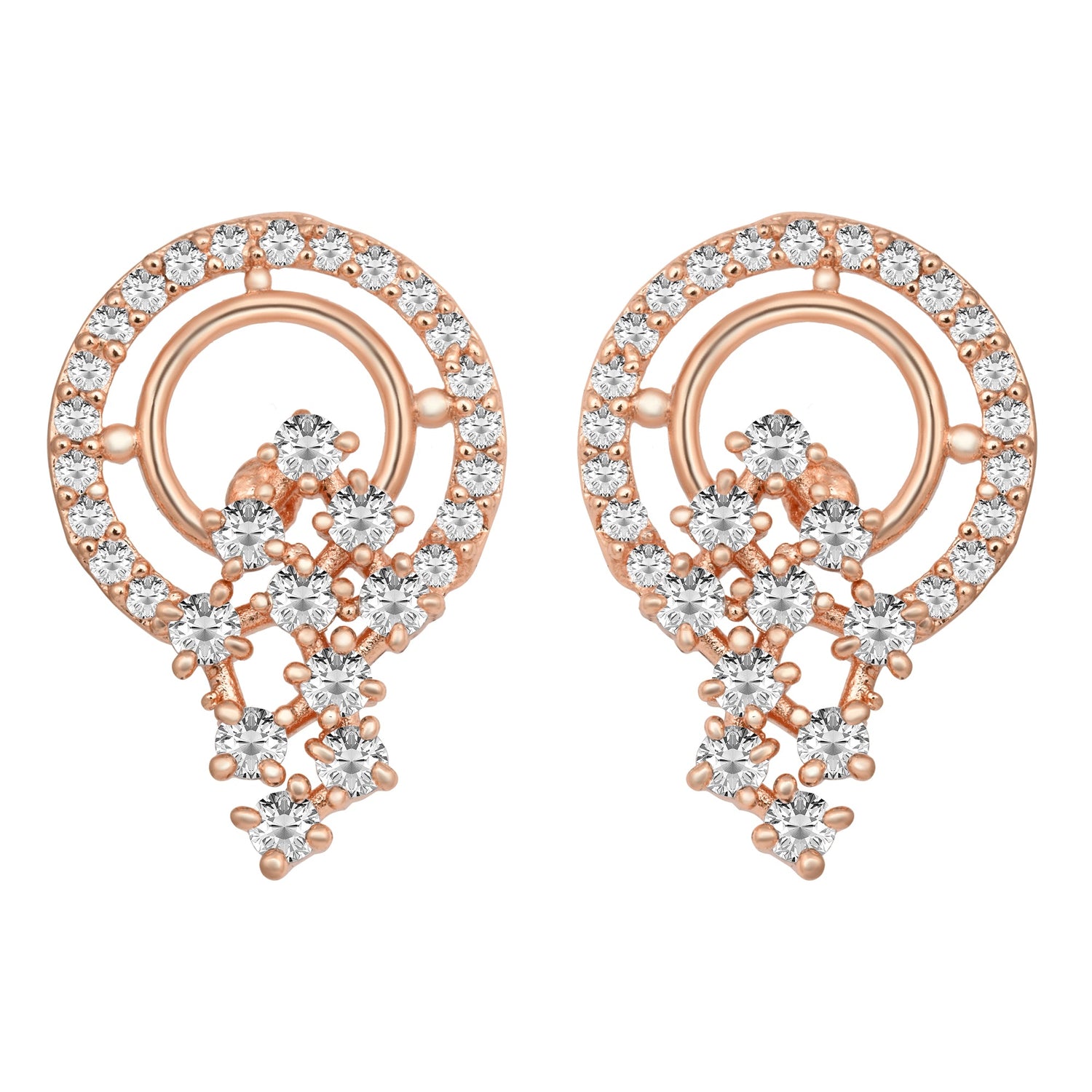Etnico Rose Gold Plated Fashion Cubic Zirconia American Diamoand Stud Earrings For Women