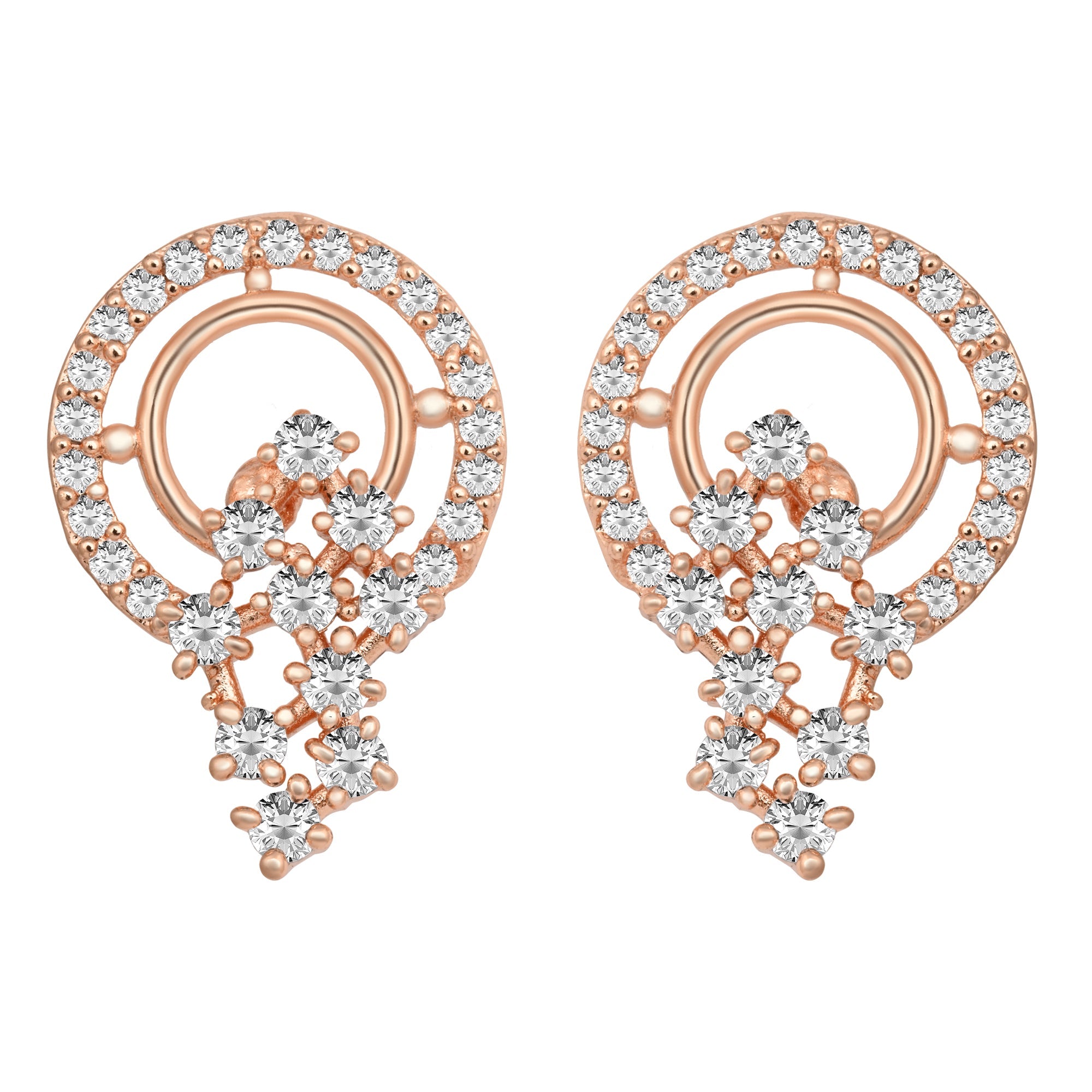 Etnico Rose Gold Plated Fashion Cubic Zirconia American Diamoand Stud Earrings For Women