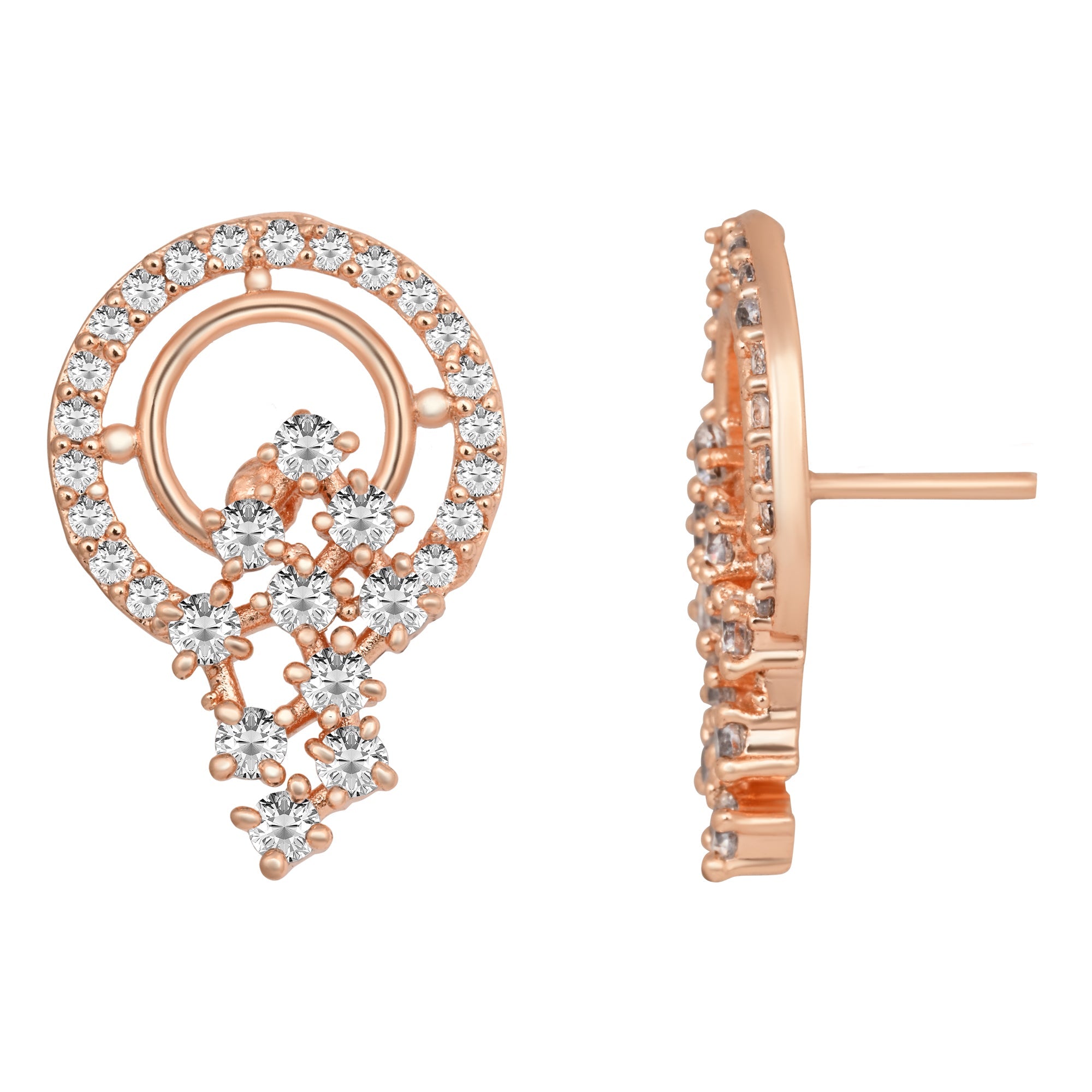Etnico Rose Gold Plated Fashion Cubic Zirconia American Diamoand Stud Earrings For Women