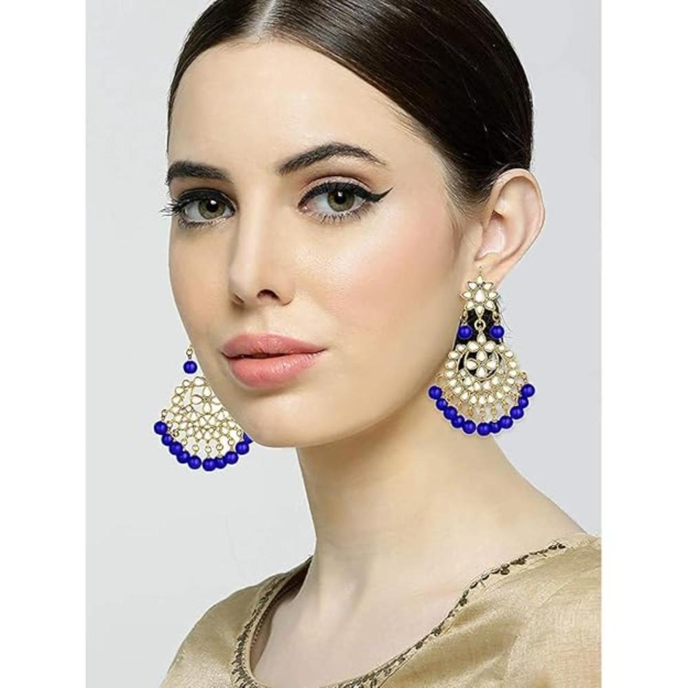 Etnico Traditional Gold Plated Kundan & Pearl Earrings for Women (E7058BL)