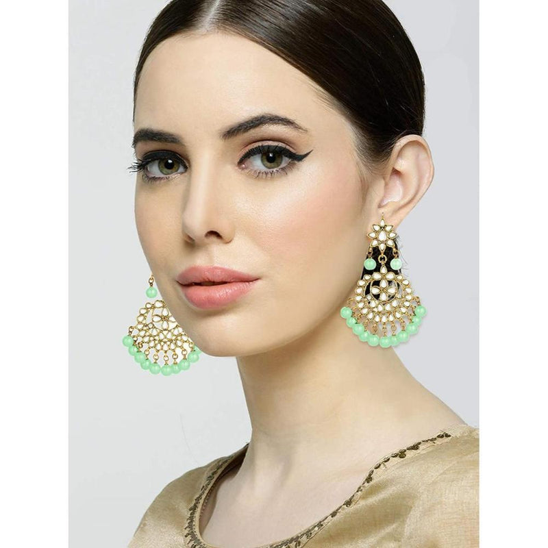 Etnico Traditional Gold Plated Kundan & Pearl Earrings for Women (E7058Min)