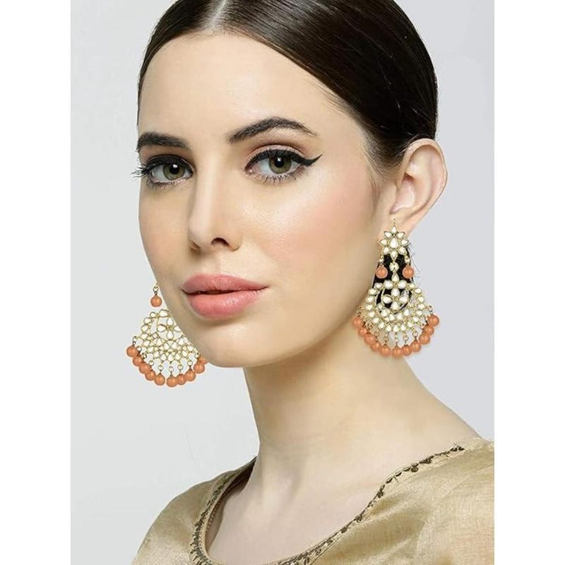 Etnico Traditional Gold Plated Kundan & Pearl Earrings for Women (E7058Pe)