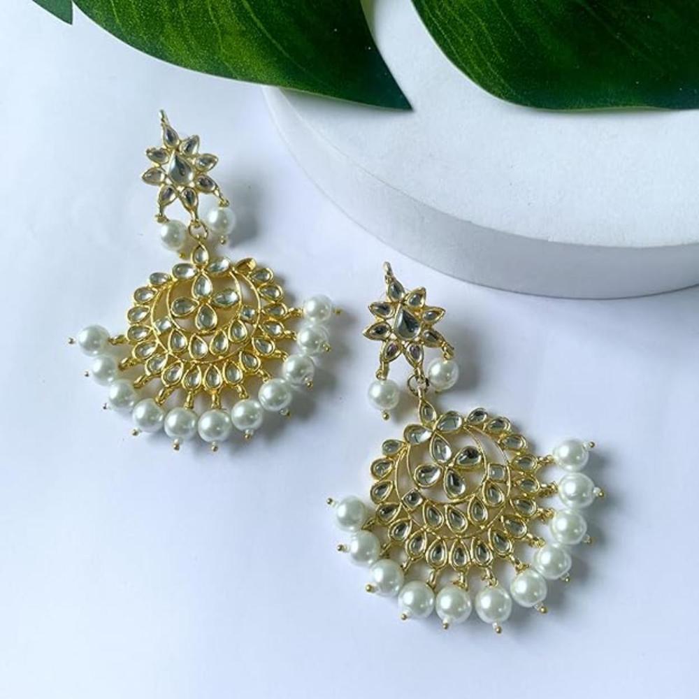 Etnico Traditional Gold Plated Kundan & Pearl Earrings for Women (E7058W)