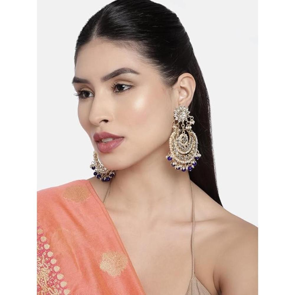 Etnico Gold Plated Traditional Handcrafted Beaded Big Chandbali Earrings For Women/Girls (E7077Bl)