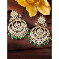 Etnico Green Gold Plated Alloy Traditional Handcrafted Beaded Big Chandbali Earrings for Women/Girls