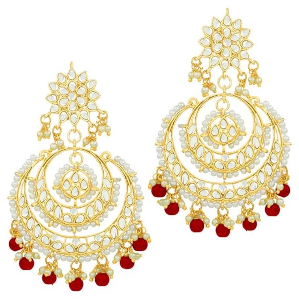 Etnico Green Gold Plated Alloy Traditional Handcrafted Beaded Big Chandbali Earrings for Women/Girls