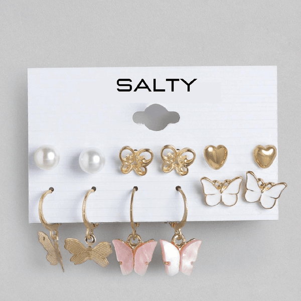 Salty Set of 6 Butterfly Drop Earrings and Studs - Stud Earrings