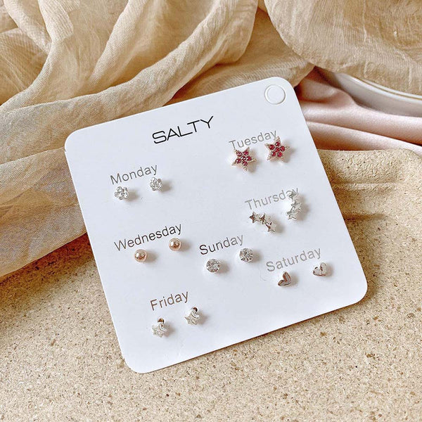 Salty Starry Weekly 7 Stud Earrings Set - Stud Earrings