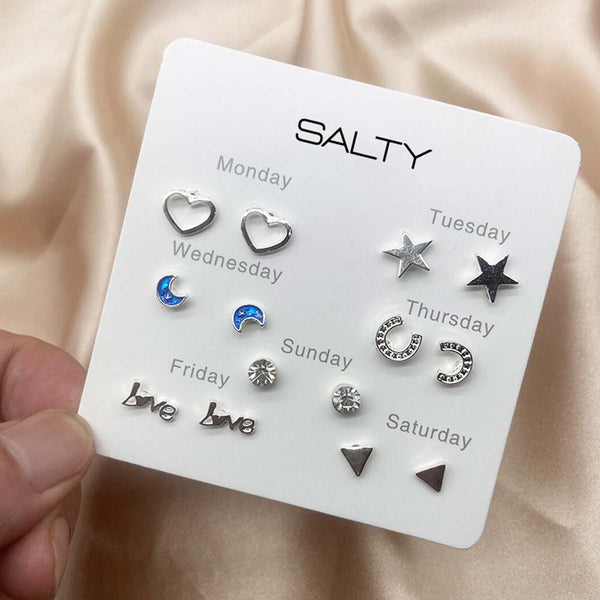 Salty Midnight Weekly 7 Stud Earrings Set - Stud Earrings