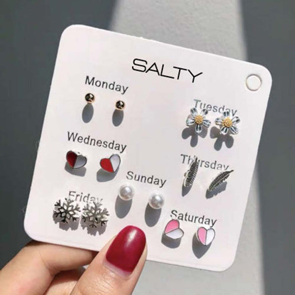 Salty Enchanted Weekly 7 Stud Earrings Set - Stud Earrings