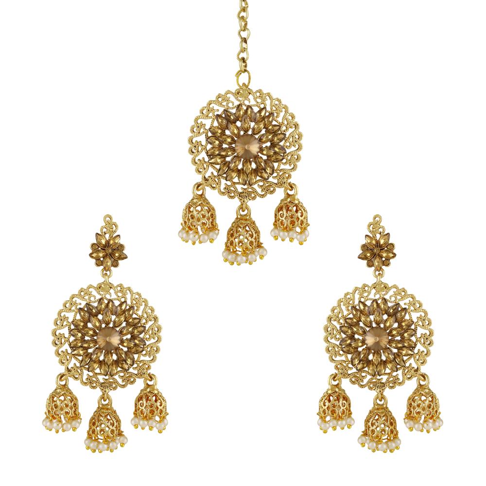 Asmitta Gold Plated Earrings With Mangtikka