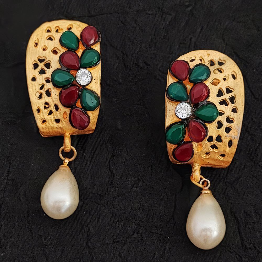 JS Fashion Royal Crystal Stone And Beads Dangler Earrings