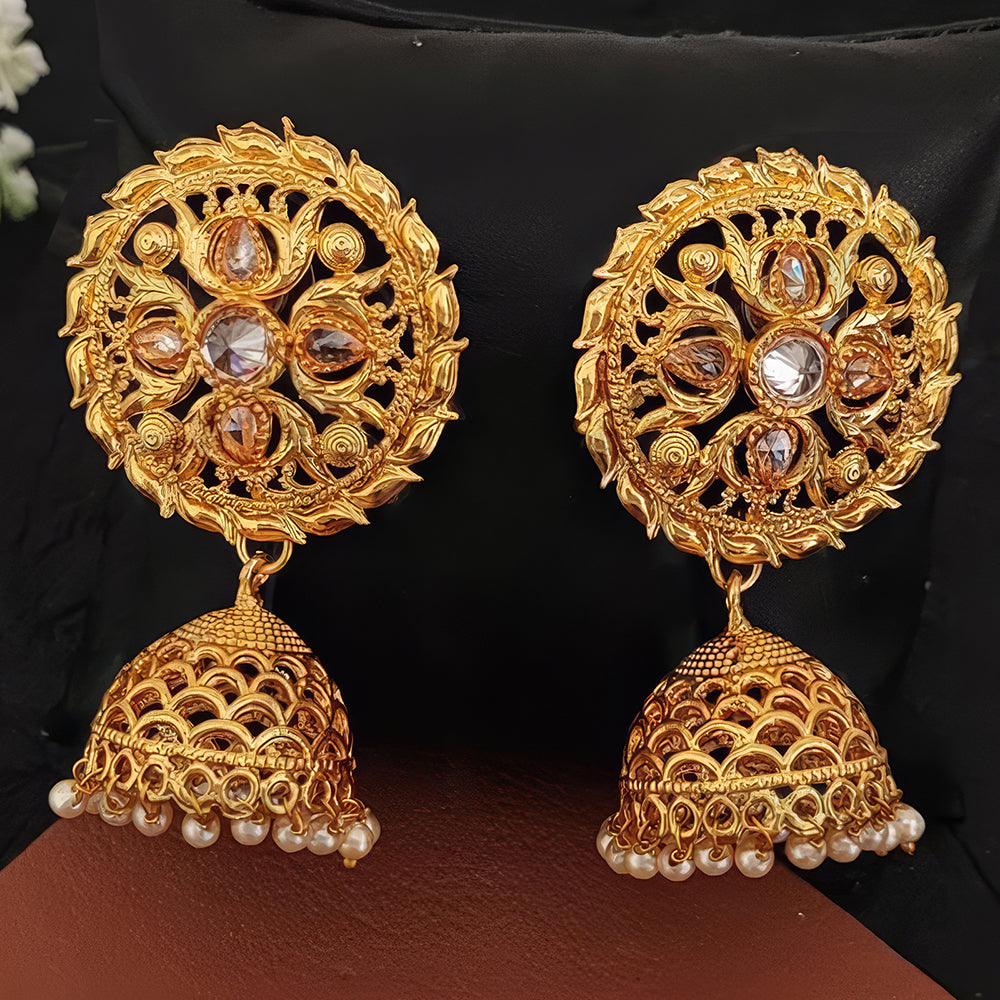 Js Fashion Royal Pota Stone And Pearl Jhumki Earrings for Women