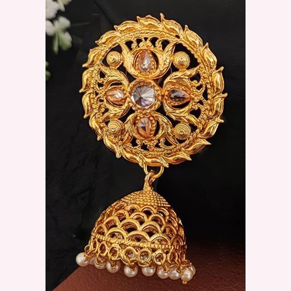 Js Fashion Royal Pota Stone And Pearl Jhumki Earrings for Women