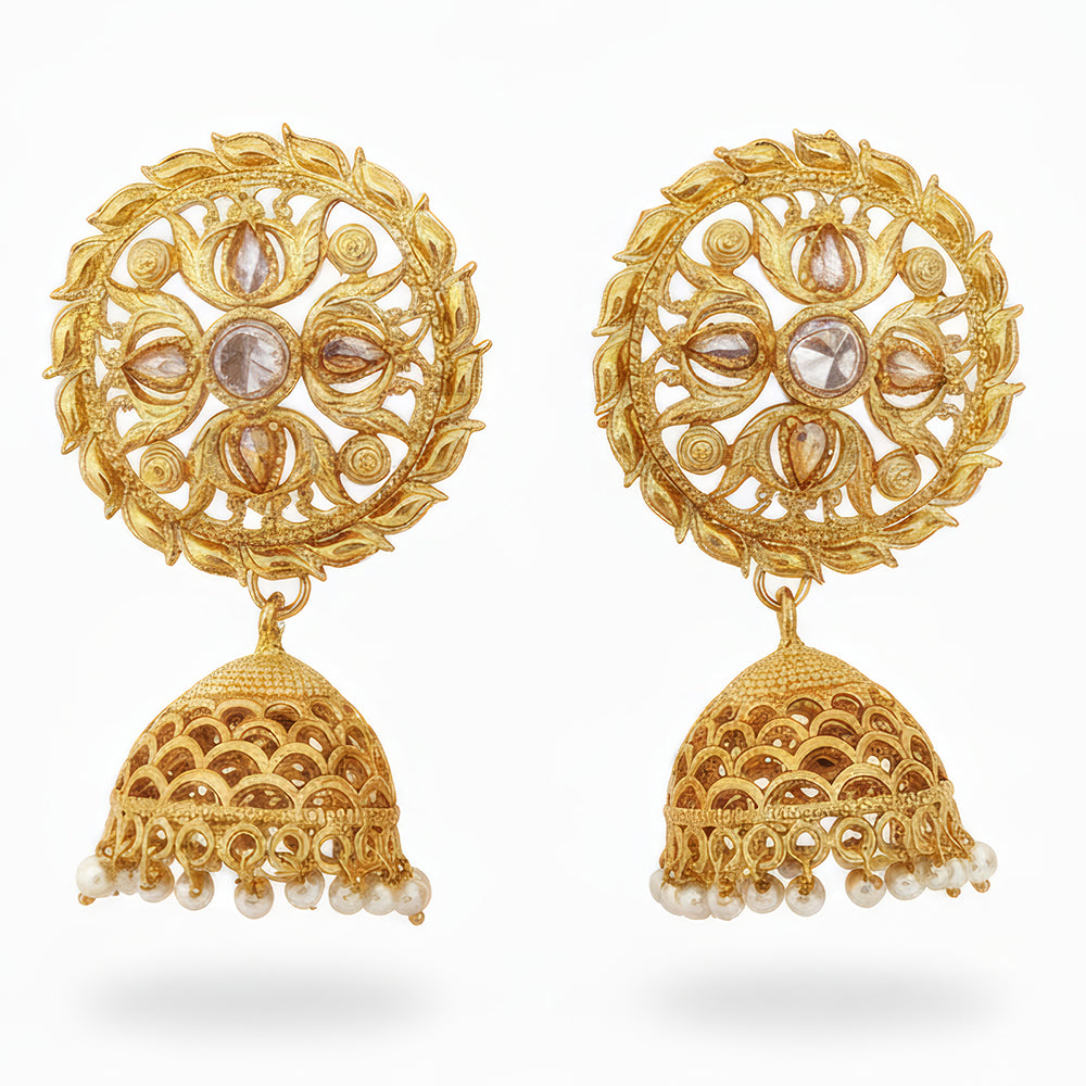 Js Fashion Royal Pota Stone And Pearl Jhumki Earrings for Women