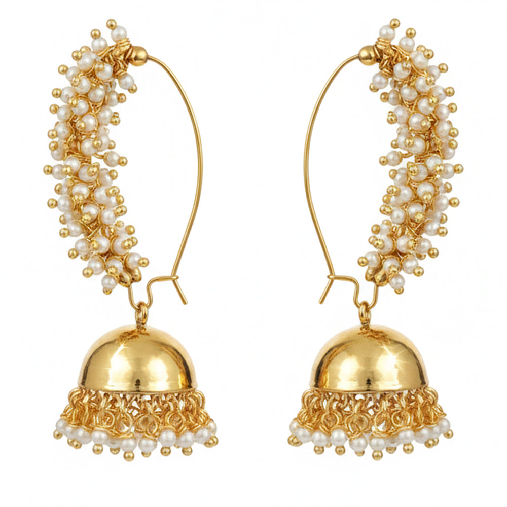 Js Fashion Royal Pota Stone And Pearl Jhumki Earrings for Women
