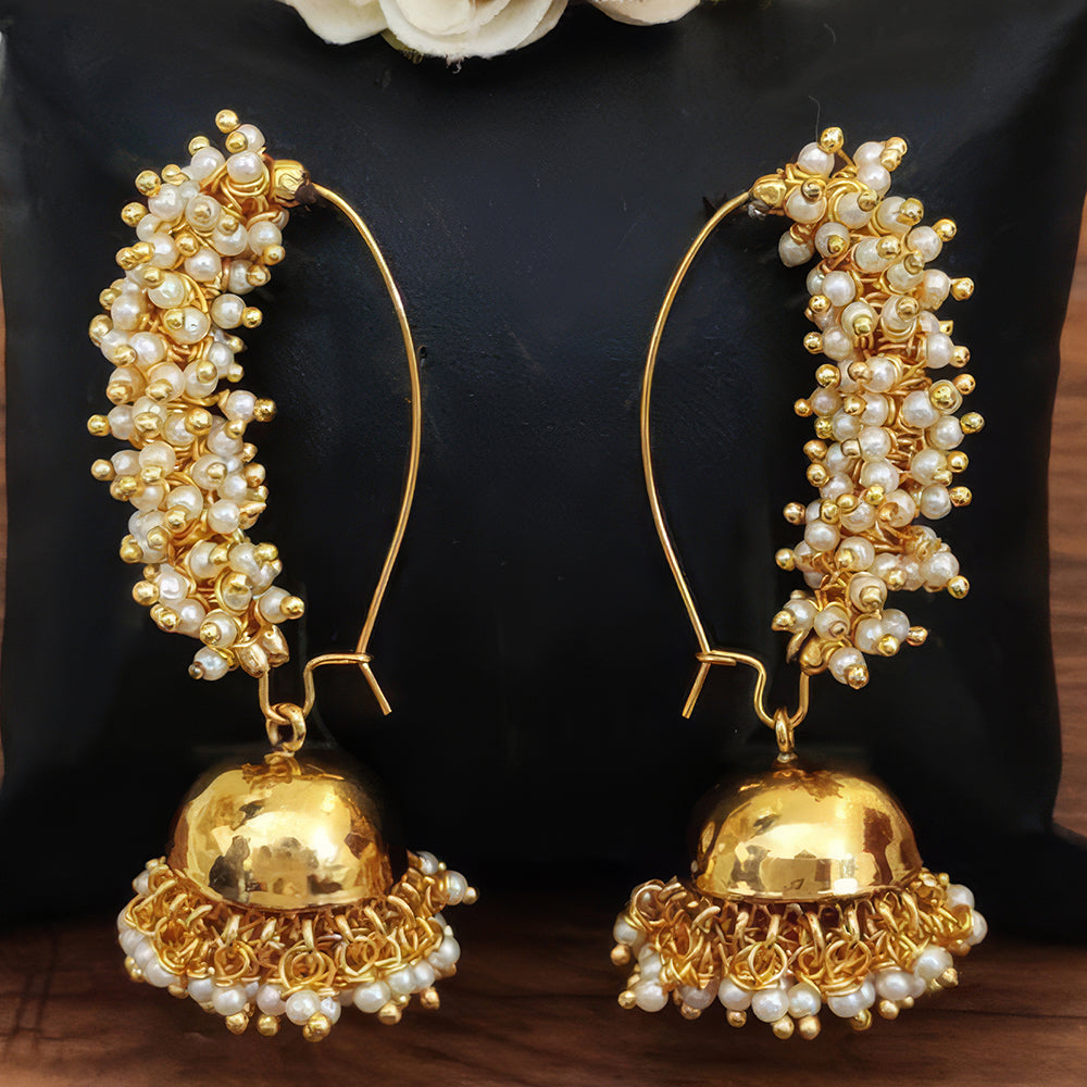 Js Fashion Royal Pota Stone And Pearl Jhumki Earrings for Women