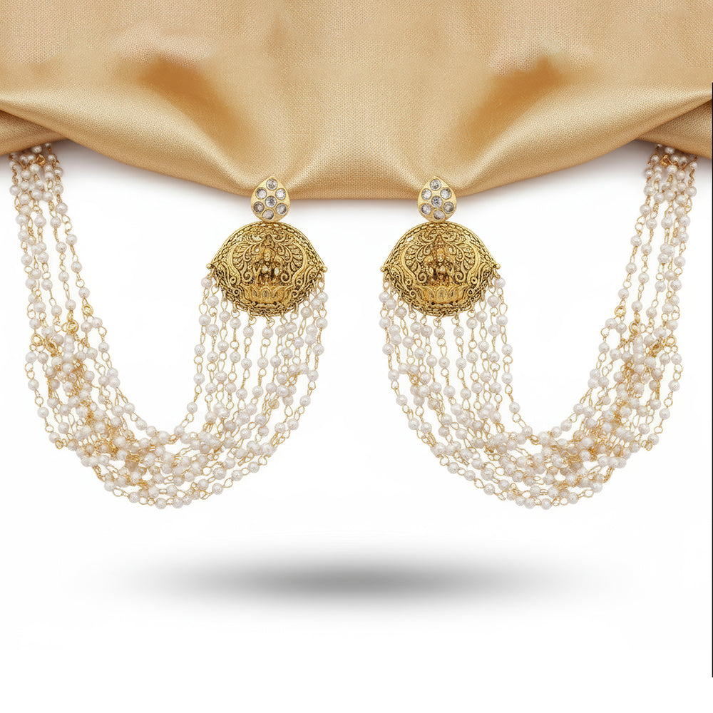 Js Fashion Glamorous Austrian Stone And Pearl Earrings With Kaan Chain