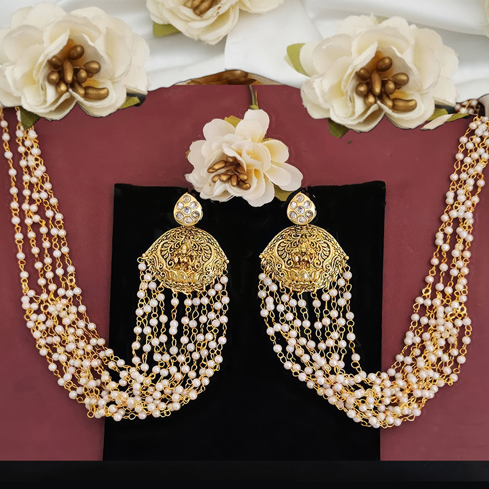 Js Fashion Glamorous Austrian Stone And Pearl Earrings With Kaan Chain