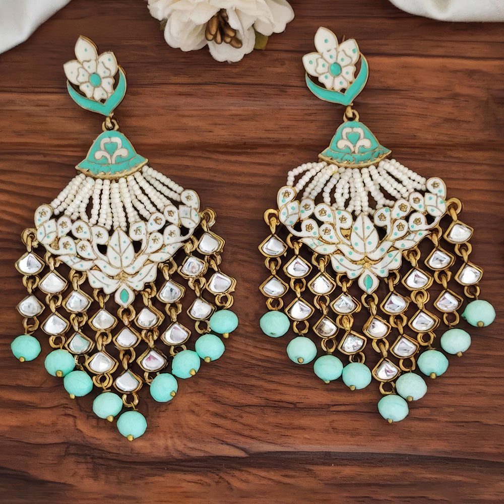 JS Fashion Royal Kundan Stone And Beads Meenakari Dangler Earrings