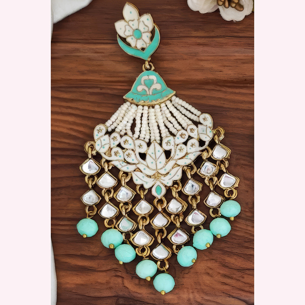 JS Fashion Royal Kundan Stone And Beads Meenakari Dangler Earrings