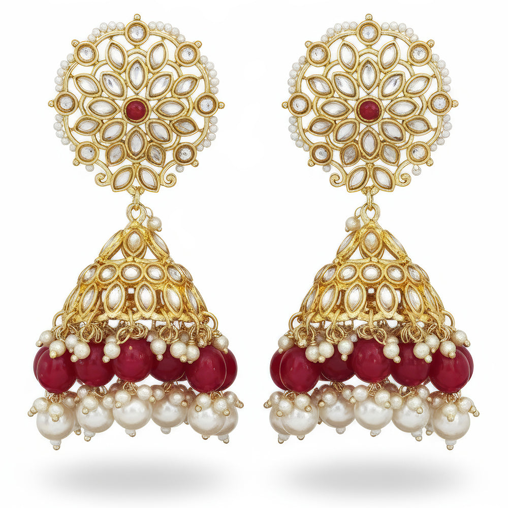 Js Fashion Royal Kundan Stone Pearl And Beads Jhumki Earrings for Women