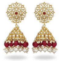 Js Fashion Royal Kundan Stone Pearl And Beads Jhumki Earrings for Women
