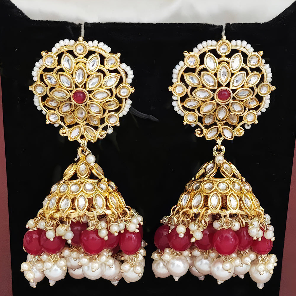 Js Fashion Royal Kundan Stone Pearl And Beads Jhumki Earrings for Women