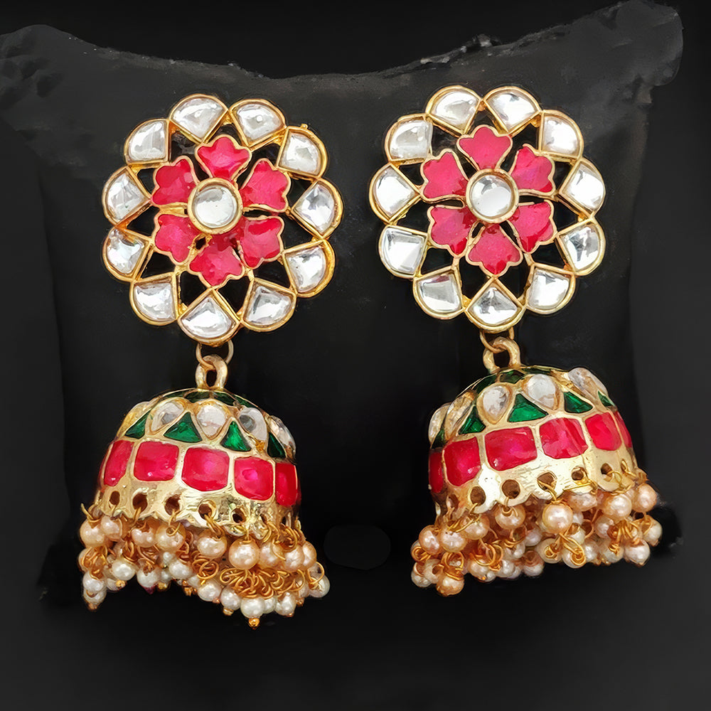 Js Fashion Royal Kundan Stone Pearl And Meenakari Jhumki Earrings for Women