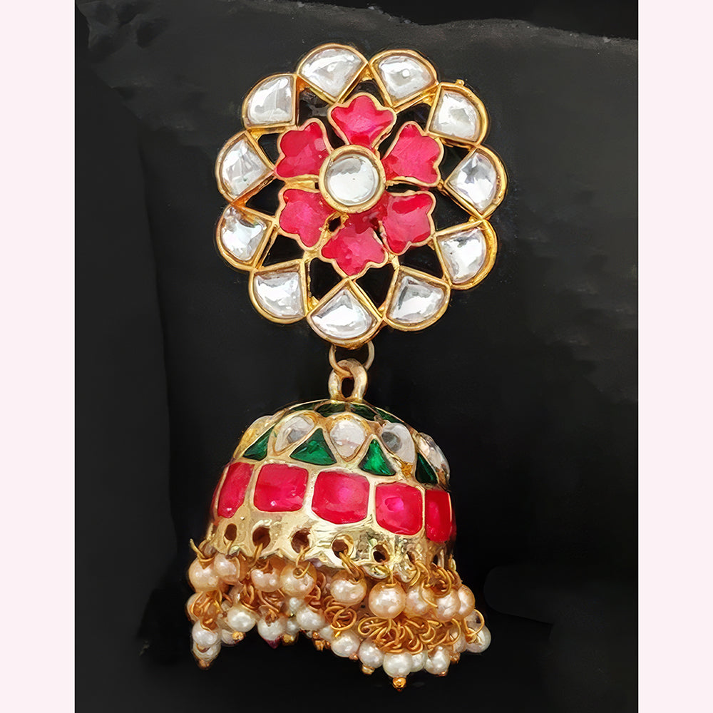 Js Fashion Royal Kundan Stone Pearl And Meenakari Jhumki Earrings for Women