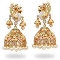 Js Fashion Royal Austrian Stone Pearl And Meenakari Jhumki Earrings for Women